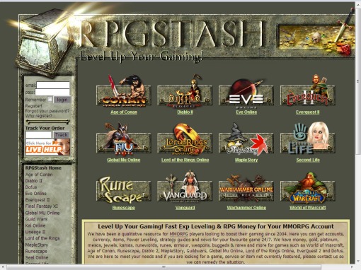 RPGstash.com, a website that provides illegal services like gold selling and power leveling.